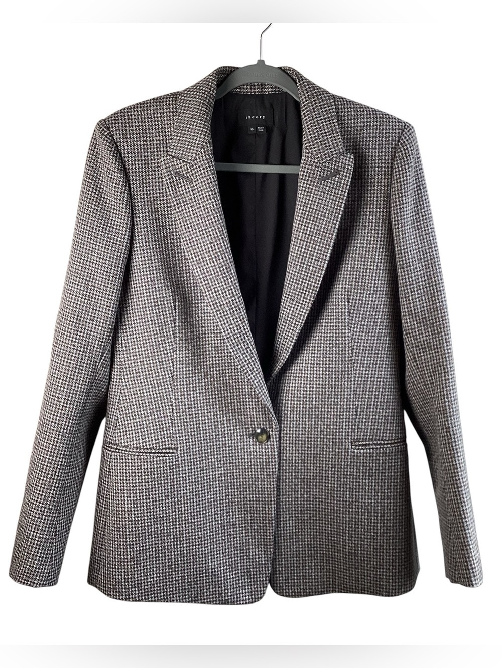 Theory Houndstooth Single-Button Blazer in Black and White 100% virgin wool